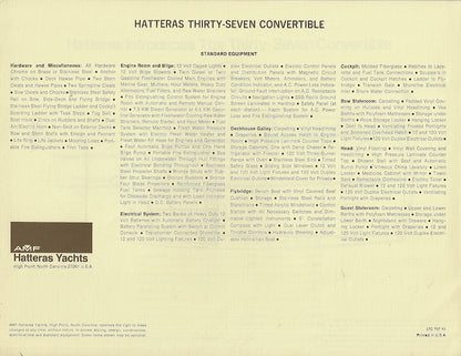 Hatteras 37 Convertible Specification Brochure