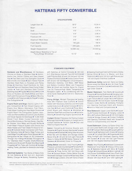 Hatteras 50 Convertible Specification Brochure