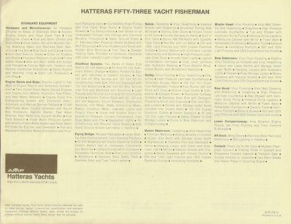 Hatteras 53 Yacht Fisherman Specification Brochure