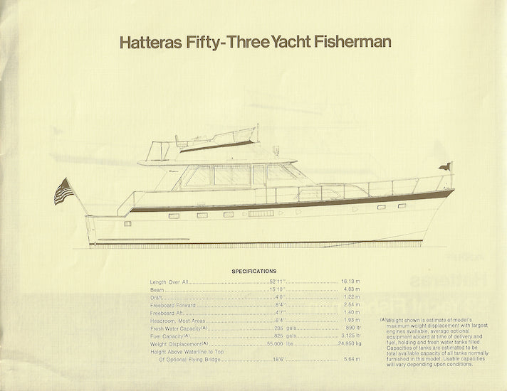 Hatteras 53 Yacht Fisherman Specification Brochure
