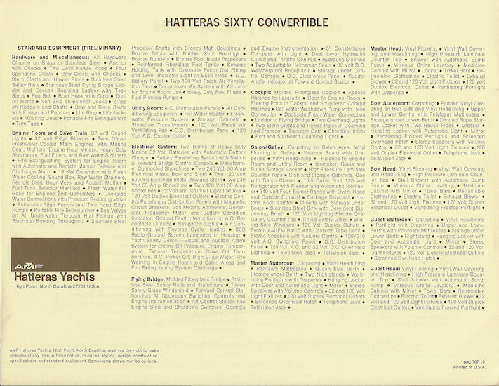 Hatteras 60 Convertible Specification Brochure