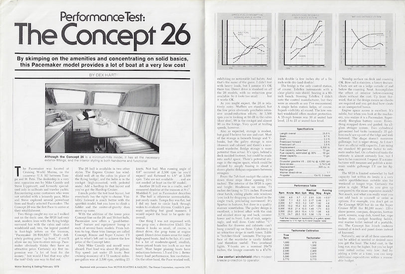 Pacemaker Concept 26 Motorboating & Sailing Magazine Reprint Brochure