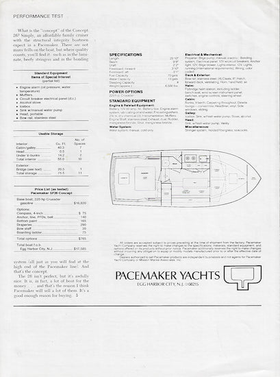 Pacemaker Concept 26 Motorboating & Sailing Magazine Reprint Brochure
