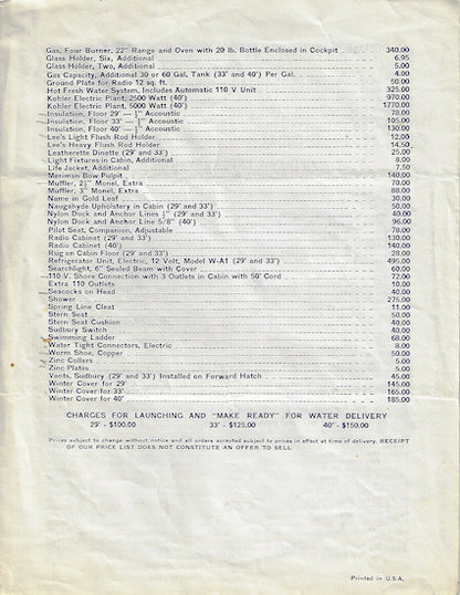 Pacemaker 1959 Price List Brochure