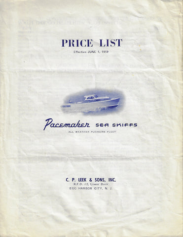 Pacemaker 1959 Price List Brochure