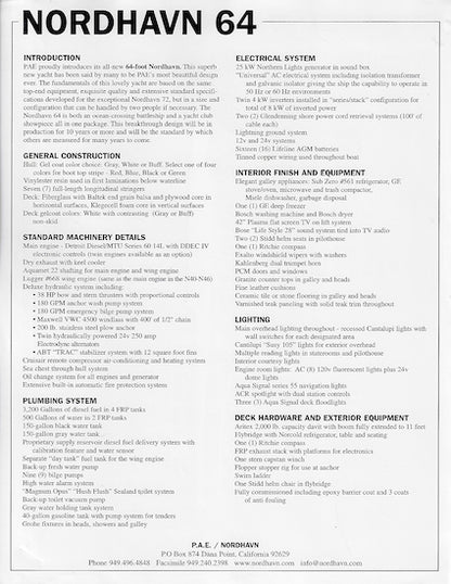 Nordhavn 64 Specification Brochure