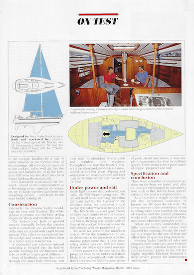 Sweden 390 Yachting World Magazine Reprint Brochure