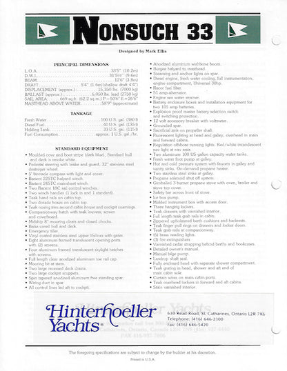 Hinterhoeller Nonsuch 33 Specification Brochure