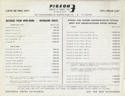Pigeon 1971 Brochure