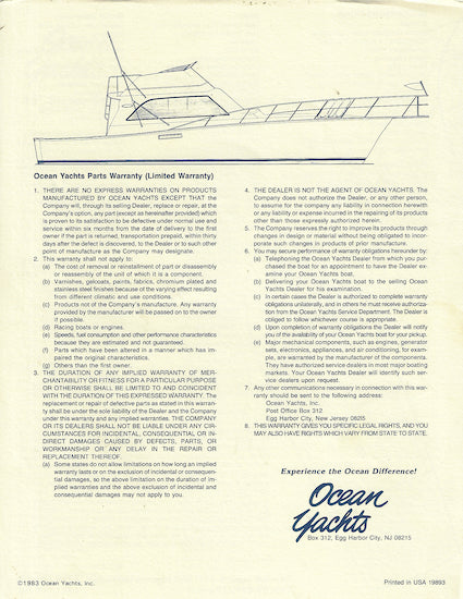 Ocean 46 Super Sport Specification Brochure
