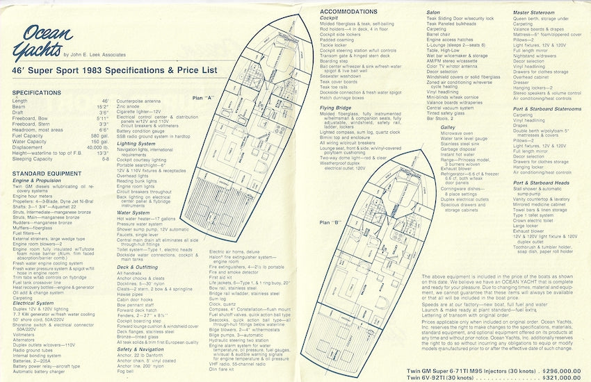 Ocean 46 Super Sport Specification Brochure