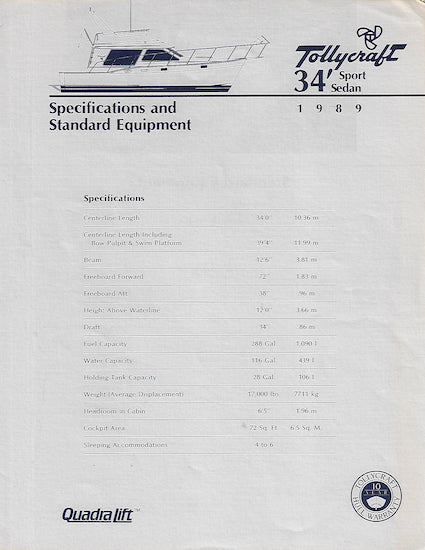 Tollycraft 34 Sport Sedan Specification Brochure