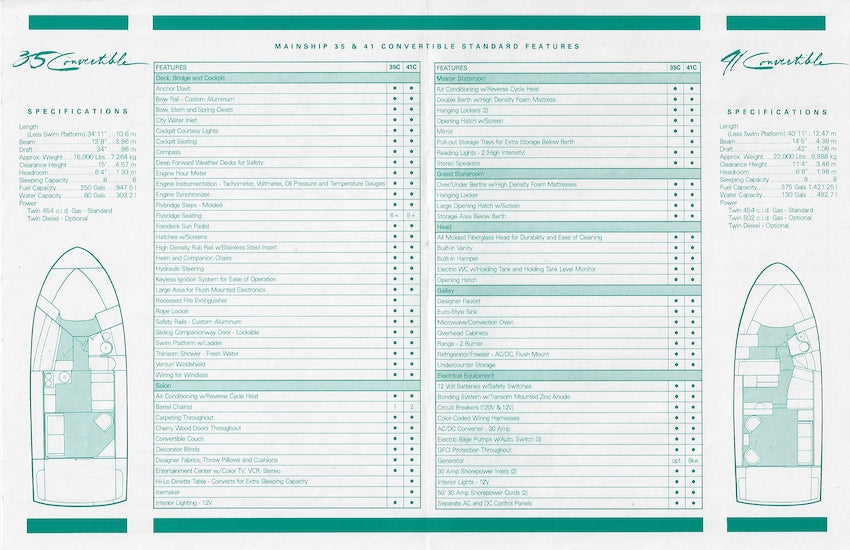 Mainship Convertible Specification Brochure