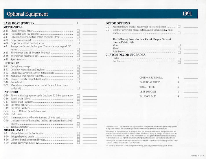 Tollycraft 48 Cockpit Motor Yacht Brochure