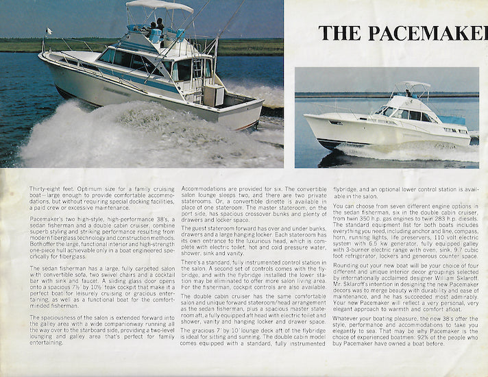 Pacemaker 38 Sedan Fisherman & Double Cabin Cruiser Brochure