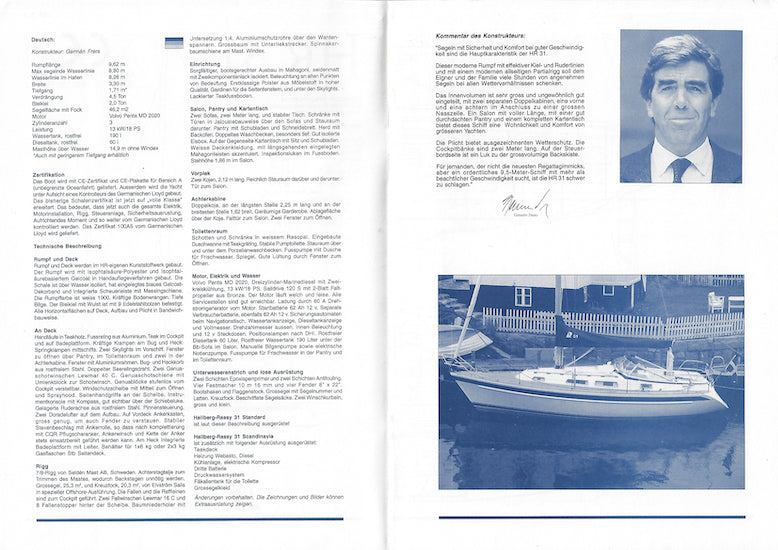 Hallberg-Rassy 31 Specification Brochure