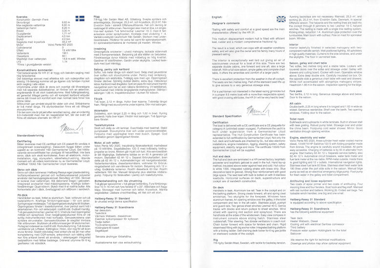 Hallberg-Rassy 31 Specification Brochure