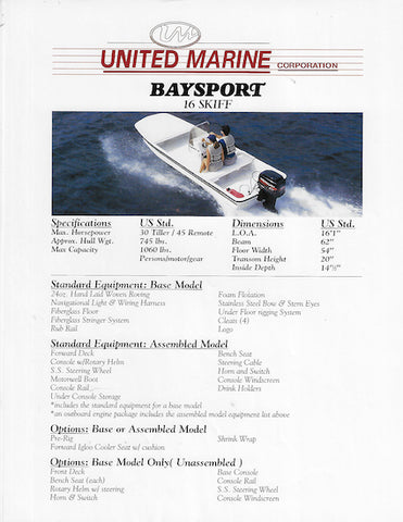 United Baysport 16 Skiff Brochure