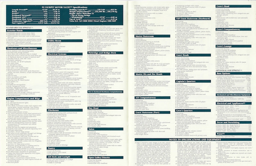 Hatteras 92 Cockpit Motor Yacht Specification Brochure
