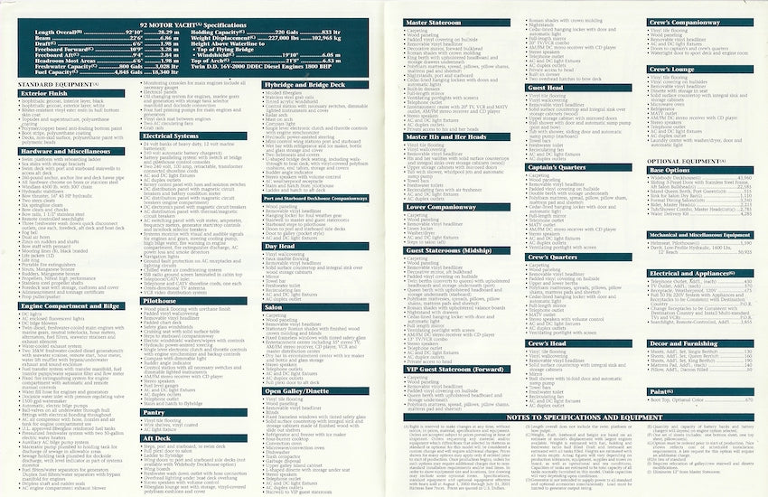 Hatteras 92 Motor Yacht Specification Brochure