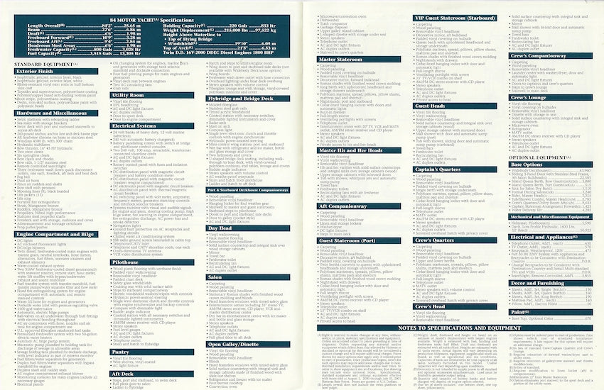 Hatteras 84 Motor Yacht Specification Brochure