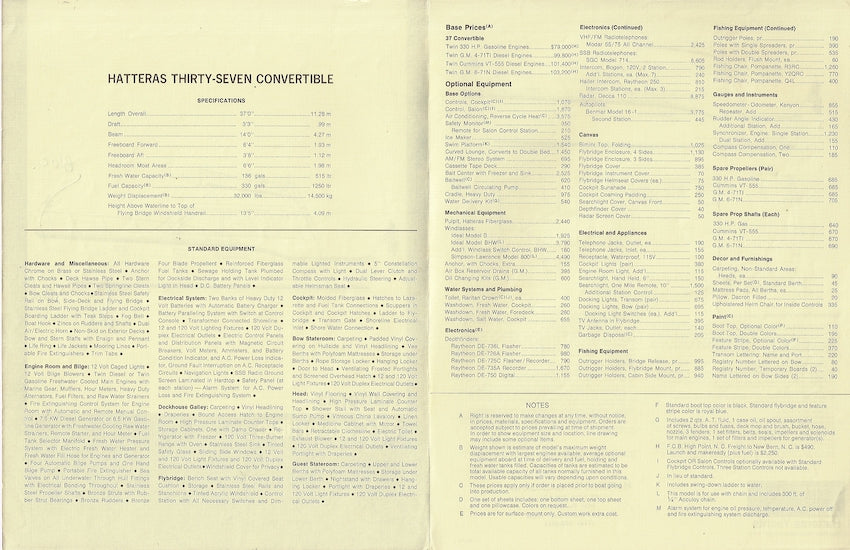 Hatteras 37 Convertible Specification Brochure