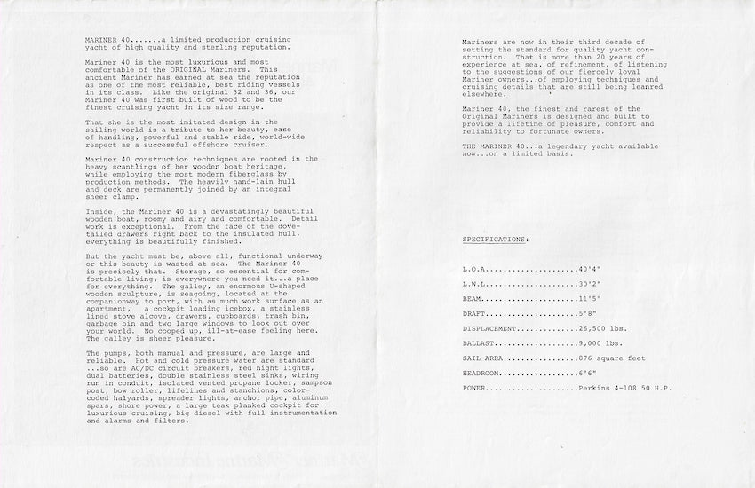Mariner 40 Specification Brochure