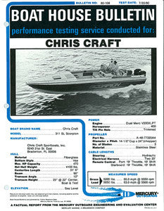 Chris Craft Scorpion 311SL Mercury Boat House Bulletin Brochure