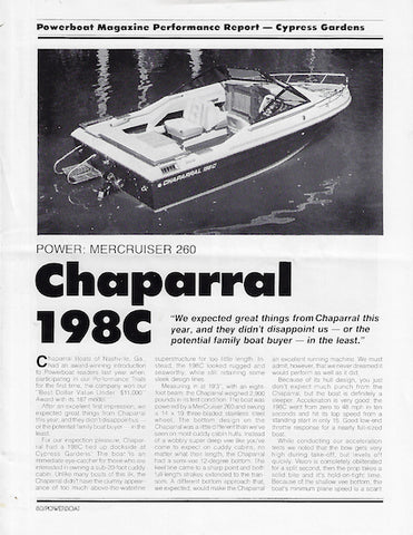 Chaparral 198C Powerboat Magazine Reprint Brochure