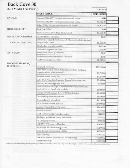 Back Cove 30 Brochure