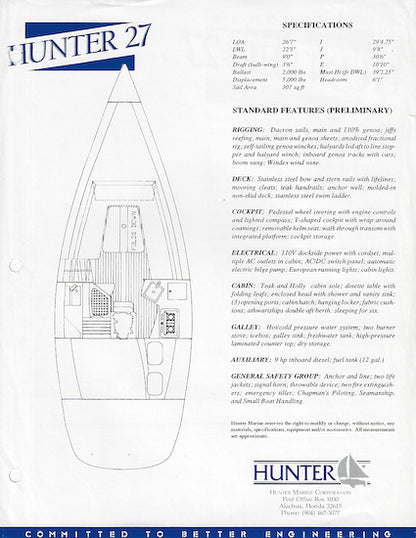 Hunter 27 Specification Brochure