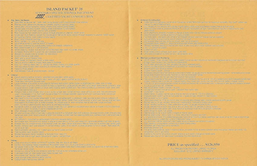 Island Packet 35 Specification Brochure