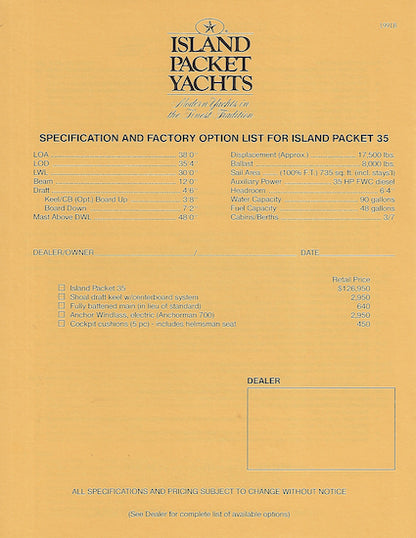 Island Packet 35 Specification Brochure