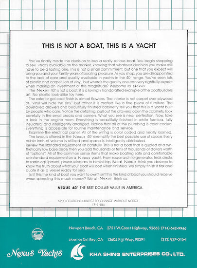 Nexus 40 Classic Motor Yacht Brochure