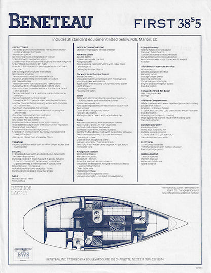 Bénéteau First 38s5 Specification Brochure