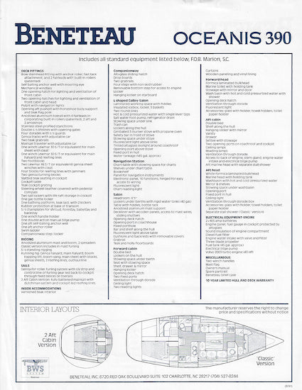 Beneteau Oceanis 390 Specification Brochure