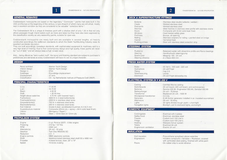 Crabbersbank 56 Classic Specification Brochure