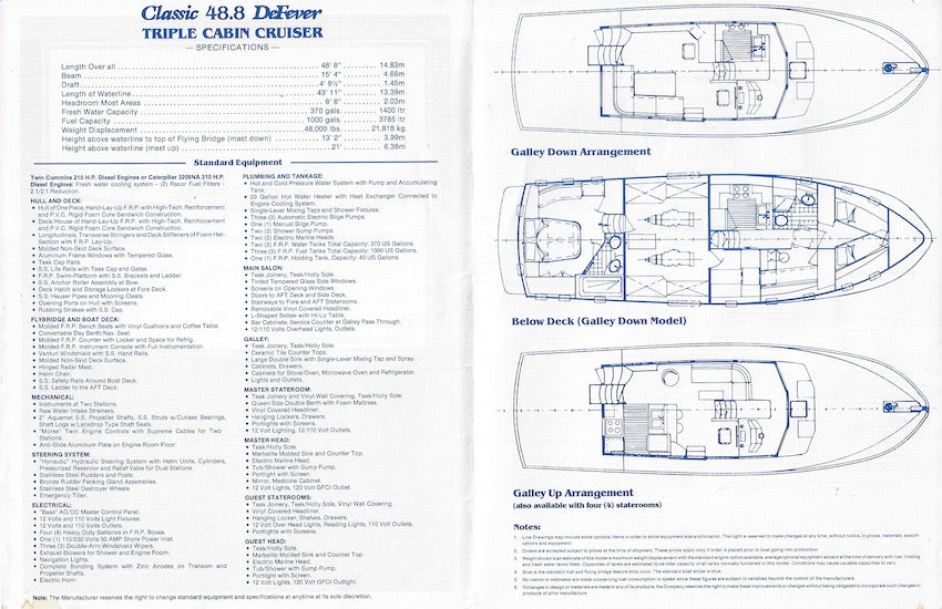 DeFever 48.8 Triple Cabin Cruiser Specification Brochure