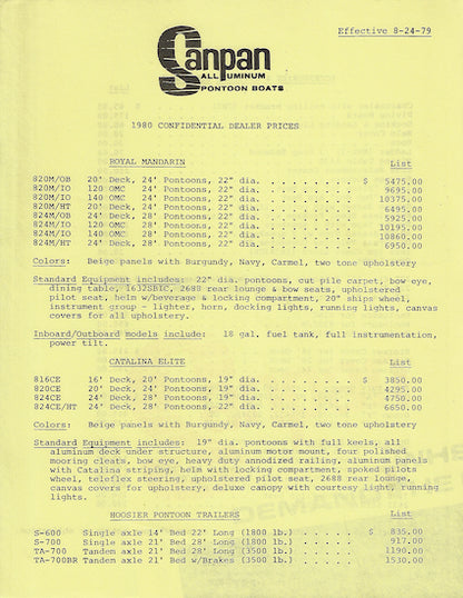 Sanpan 1980 Pontoon Brochure