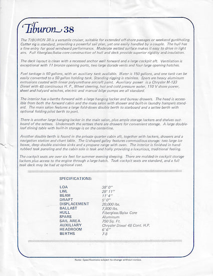 Tiburon 38 Brochure