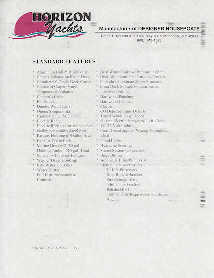 Horizon Houseboats Brochure Package