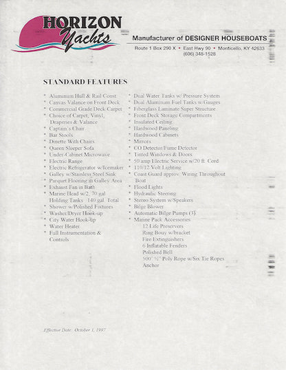 Horizon Houseboats Brochure Package