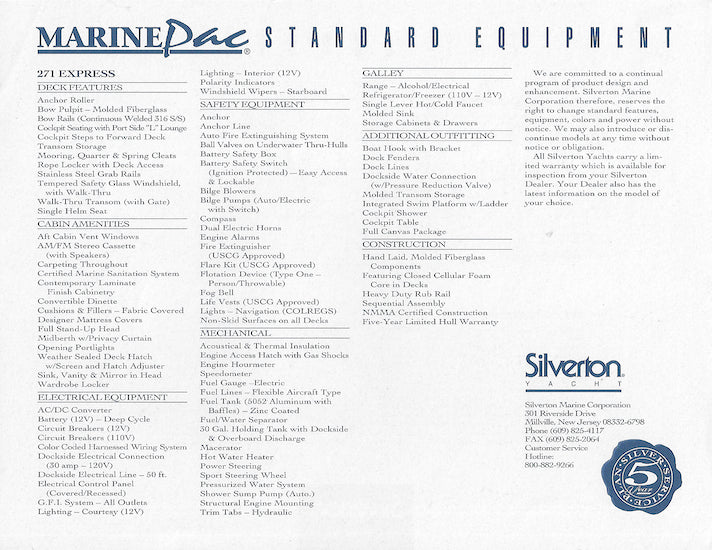 Silverton 271 Express Specification Brochure
