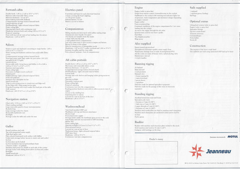 Jeanneau Sun Way 28 Specification Brochure