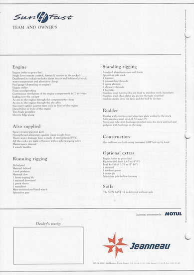 Jeanneau Sun Fast 31 Specification Brochure