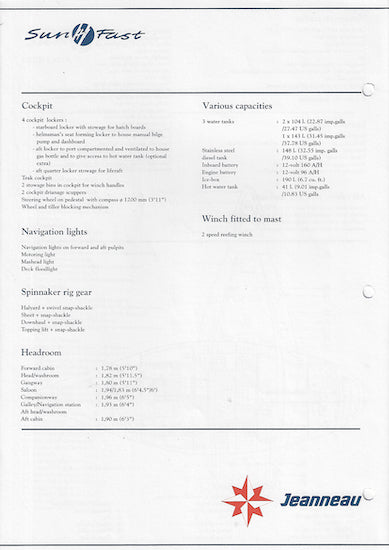Jeanneau Sun Fast 41 Specification Brochure