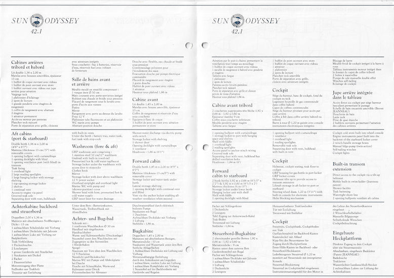 Jeanneau Sun Odyssey 42.1 Specification Brochure