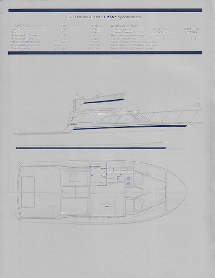 Hatteras 32 Flybridge Fisherman Specification Brochure