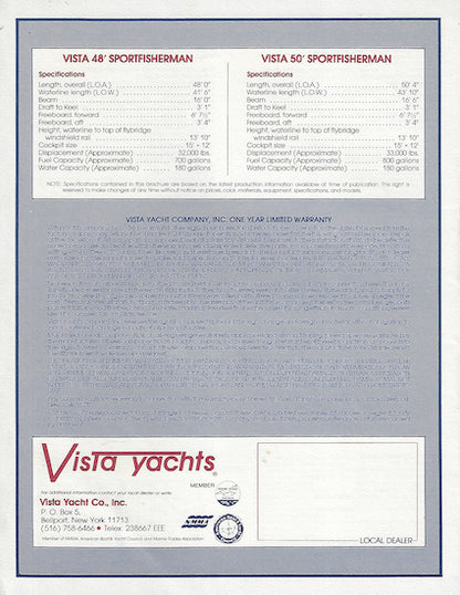 Vista Sportfisherman 48 & 50 Specification Brochure