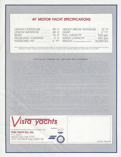 Vista 49 Motoryacht Specification Brochure